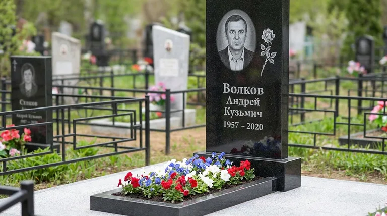 Памятник с гравировкой роз — выполненная работа «Волков» в Уфе