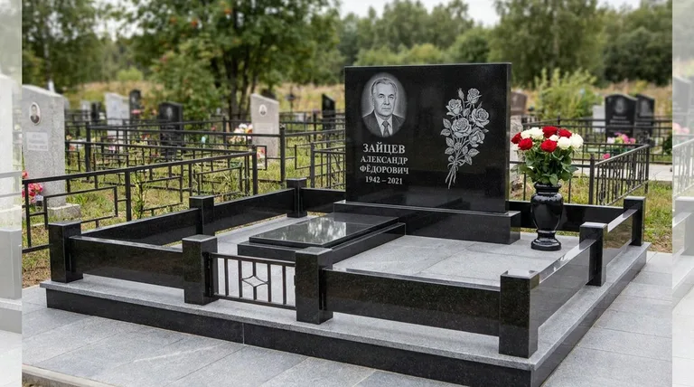 Памятник с гравировкой роз — выполненная работа «Зайцев» в Уфе