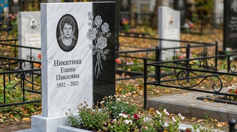Памятник с гравировкой роз — выполненная работа «Никитина» в Уфе