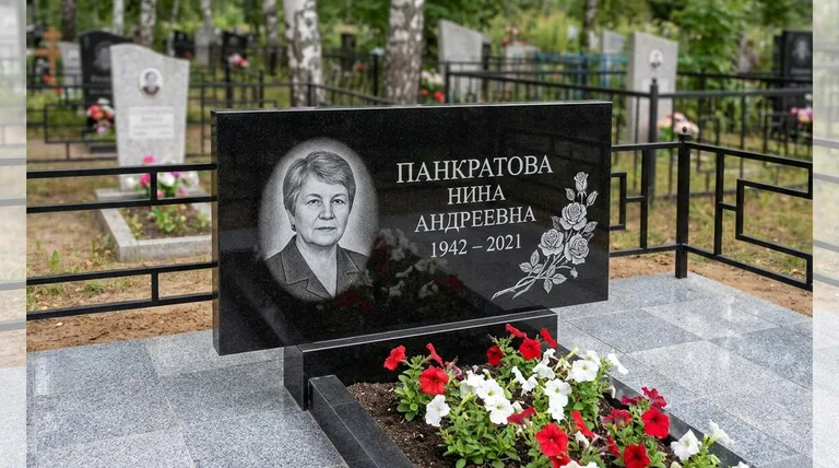 Памятник с гравировкой роз — выполненная работа «Панкратова» в Уфе