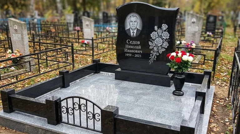 Памятник с гравировкой роз — выполненная работа «Седов» в Уфе