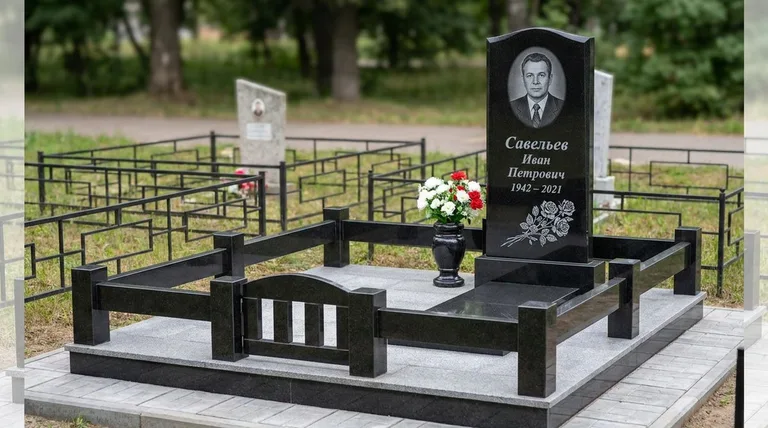 Памятник с гравировкой роз — выполненная работа «Савельев» в Уфе