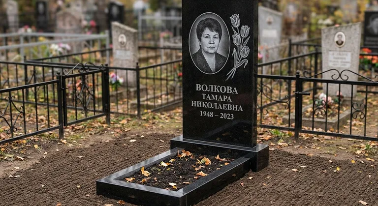 Памятник с гравировкой тюльпанов — выполненная работа «Волкова» в Уфе