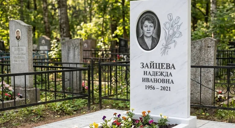 Памятник с гравировкой тюльпанов — выполненная работа «Зайцева» в Уфе