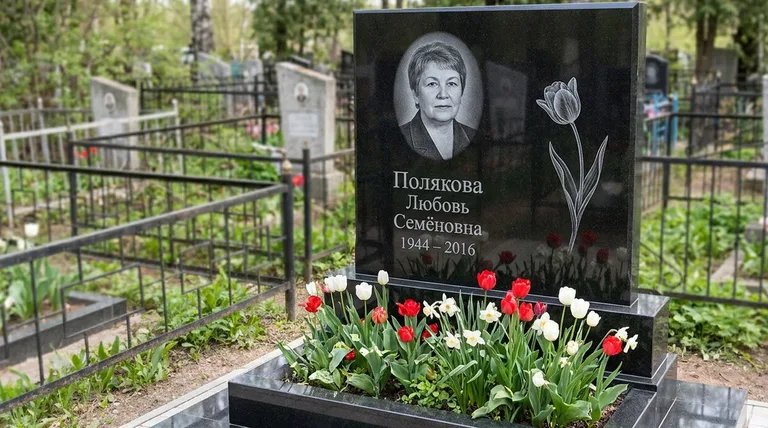 Памятник с гравировкой тюльпанов — выполненная работа «Полякова» в Уфе