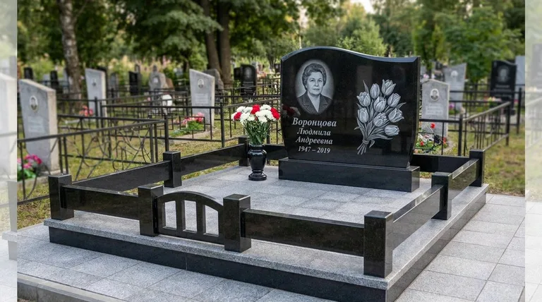 Памятник с гравировкой тюльпанов — выполненная работа «Воронцова» в Уфе