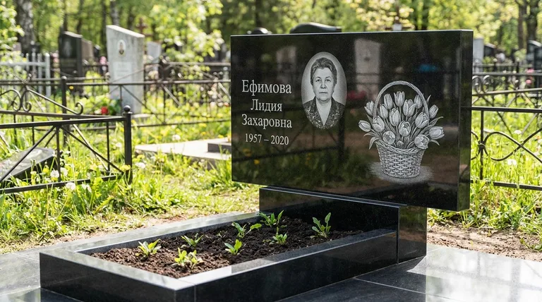 Памятник с гравировкой тюльпанов — выполненная работа «Ефимова» в Уфе