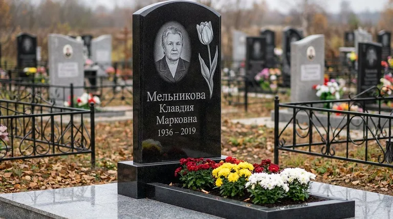 Памятник с гравировкой тюльпанов — выполненная работа «Мельникова» в Уфе