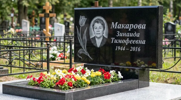 Памятник с гравировкой тюльпанов — выполненная работа «Макарова» в Уфе