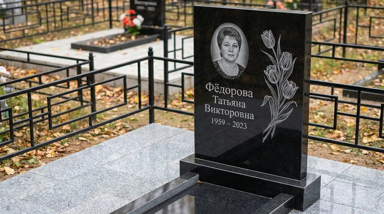Памятник с гравировкой тюльпанов — выполненная работа «Фёдорова» в Уфе