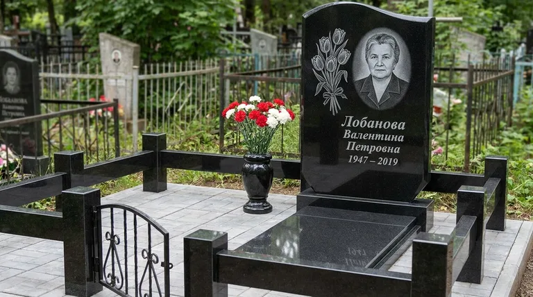 Памятник с гравировкой тюльпанов — выполненная работа «Лобанова» в Уфе