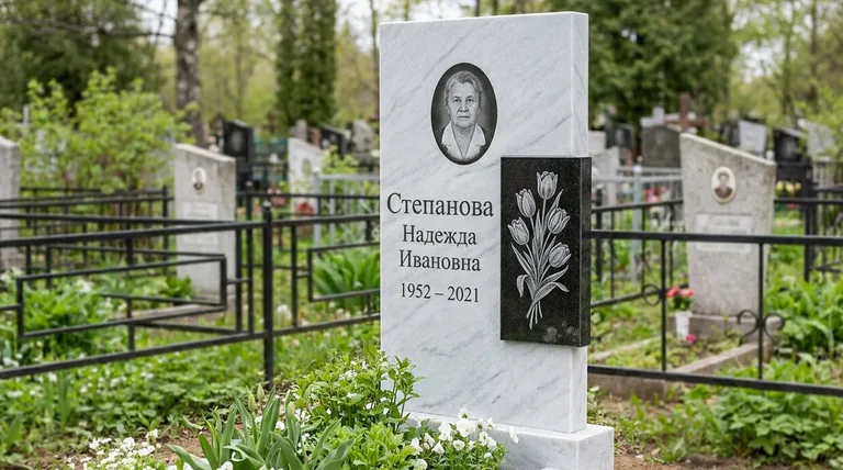 Памятник с гравировкой тюльпанов — выполненная работа «Степанова» в Уфе