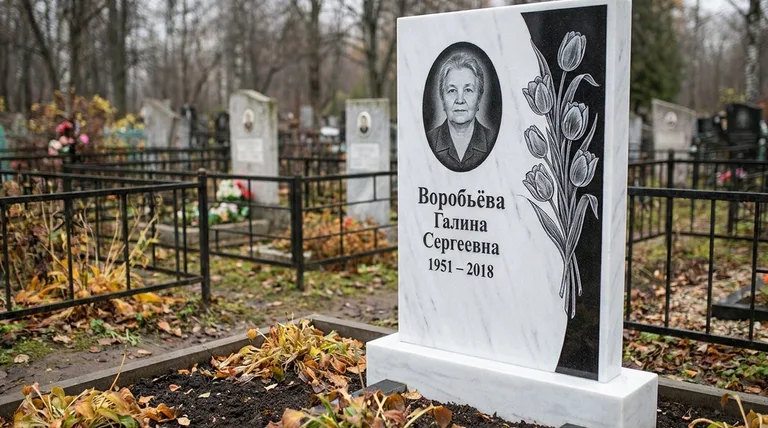 Памятник с гравировкой тюльпанов — выполненная работа «Воробьёва» в Уфе