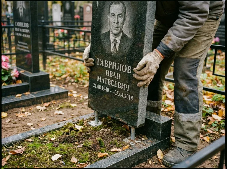 Демонтаж гранитного памятника (стелы) с могилы в Уфе