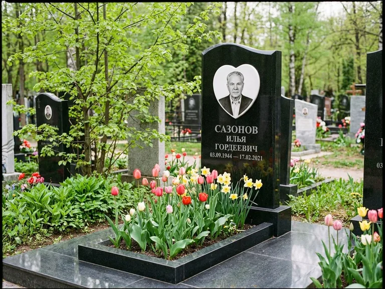 Цветной керамический портрет на памятнике в Уфе