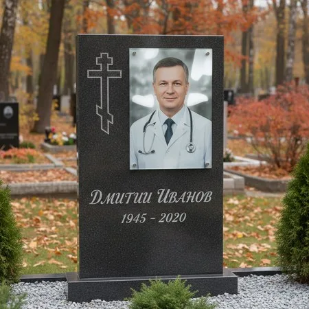 Портрет на стекле 180×240 мм на чёрной стеле в Уфе