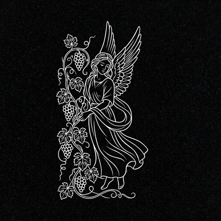 Эскиз гравировки ангела на памятник — ангел с виноградной лозой в Уфе