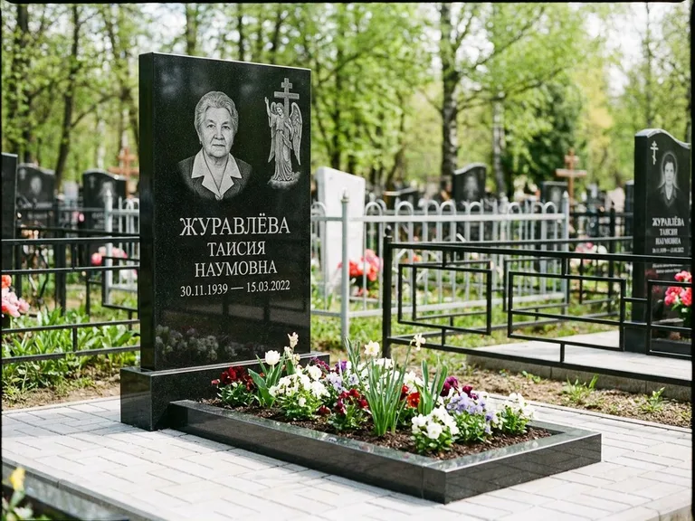 Памятник с гравировкой ангела — гравировка ангела с голубем по диагонали стелы, работа «Журавлёва» в Уфе