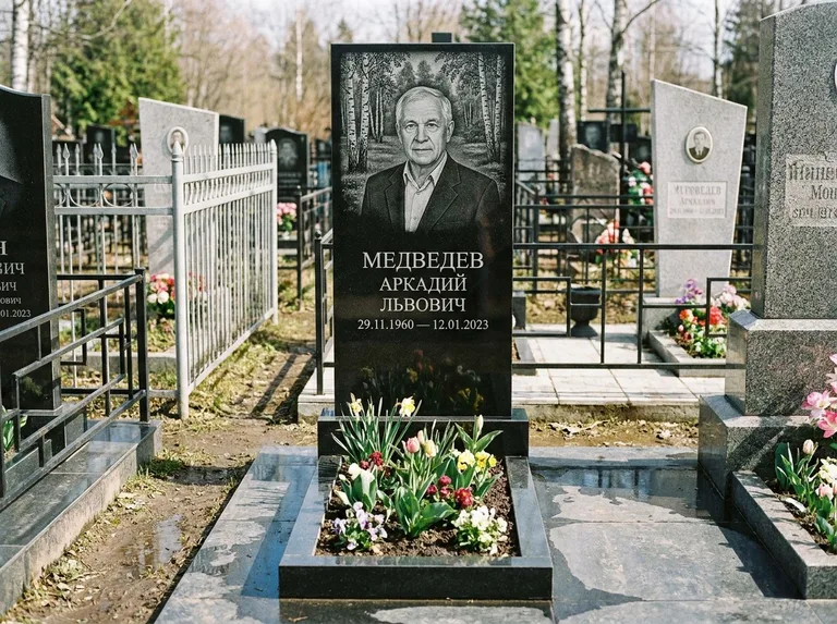 Памятник с гравировкой берёзы — гравировка берёзовой рощи в глубину, работа «Медведев» в Уфе