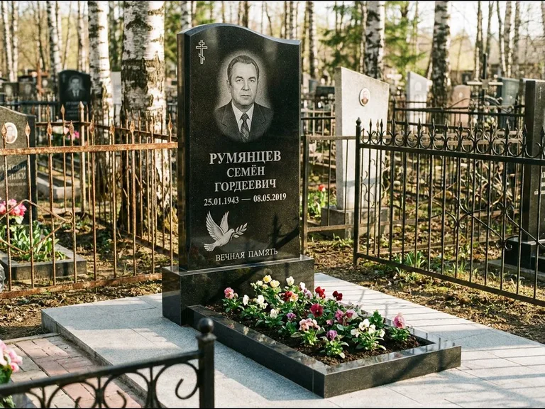Памятник с гравировкой голубей — гравировка голубя с оливковой ветвью рядом с эпитафией, работа «Румянцев» в Уфе