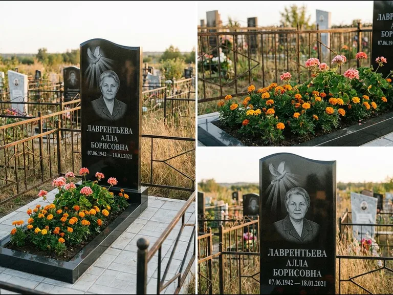 Памятник с гравировкой голубей — гравировка голубя в лучах света над портретом, работа «Лаврентьева» в Уфе