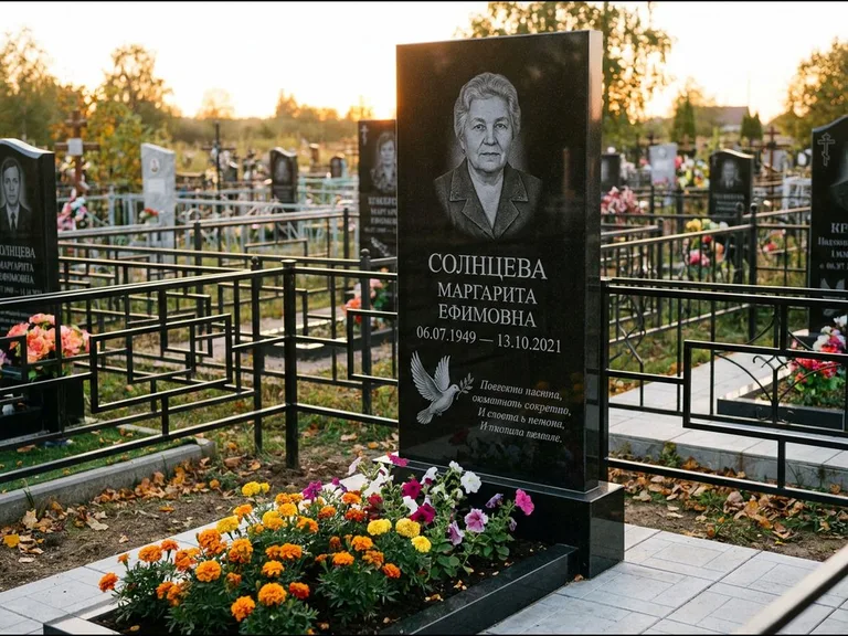 Памятник с гравировкой голубей — гравировка голубя с оливковой ветвью рядом с эпитафией, работа «Солнцева» в Уфе