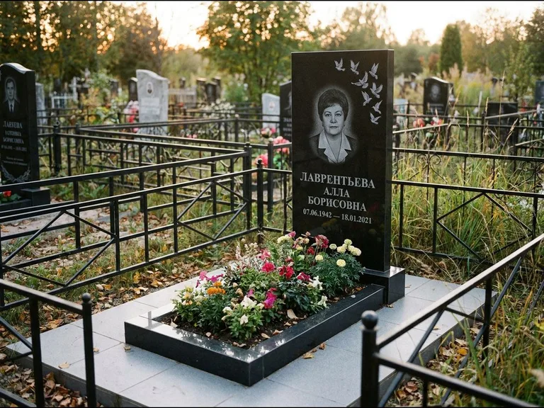 Памятник с гравировкой голубей — гравировка стаи голубей, взлетающей от угла стелы, работа «Лаврентьева» в Уфе