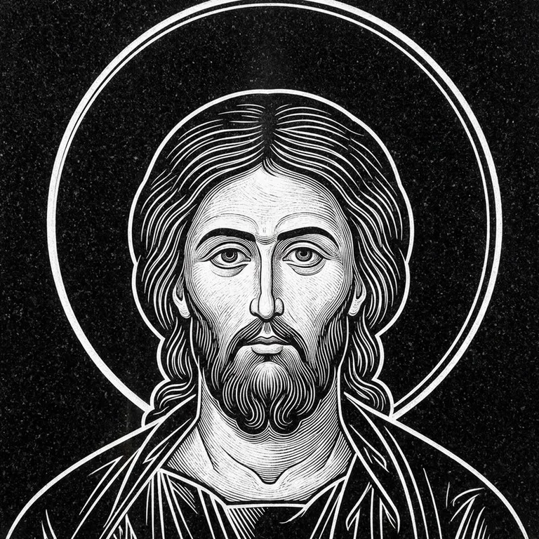 Эскиз иконы: Архангел Михаил — воинам и мужчинам, гравировка на памятник в Уфе