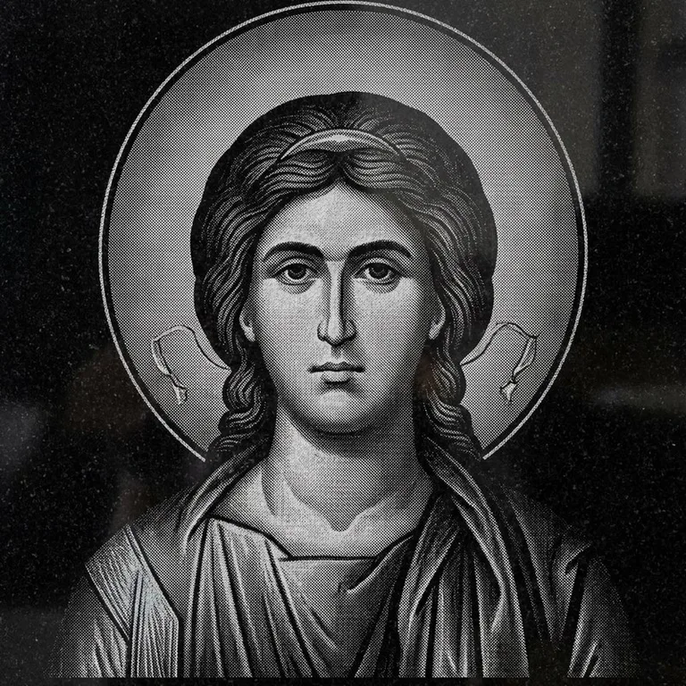 Эскиз иконы: Архангел Михаил (полутон) — образ архангела в полутонах, гравировка на памятник в Уфе