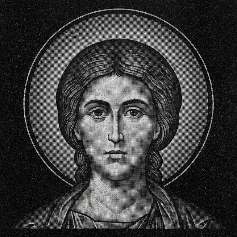 Эскиз иконы: Георгий Победоносец (полутон) — воинский образ, гравировка на памятник в Уфе