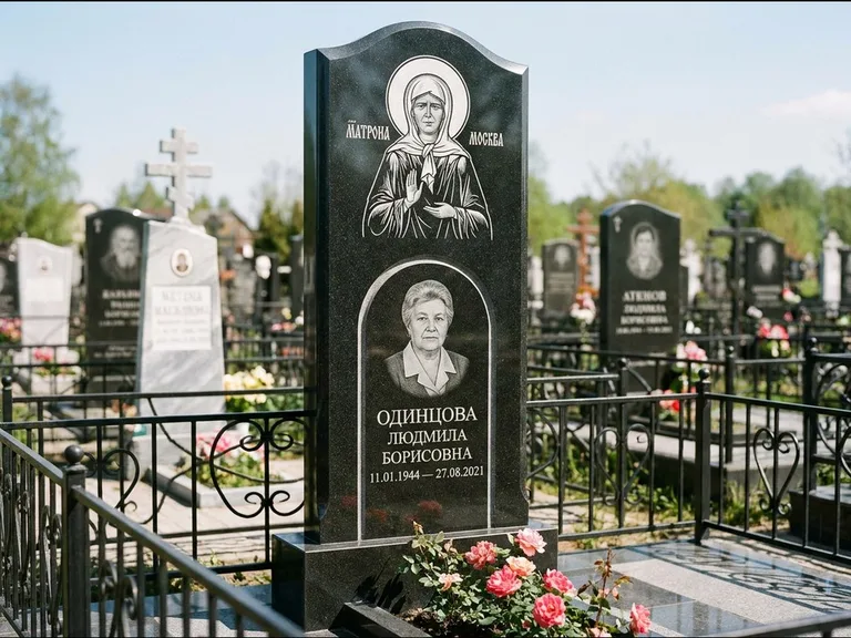 Памятник с гравировкой иконы — Владимирская икона Божией Матери с Младенцем, работа «Зотов» в Уфе