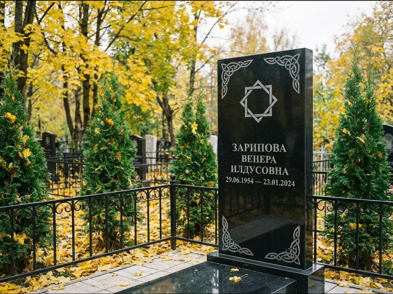 Мусульманский памятник — руб аль-хизб с восточной плетёнкой, работа «Зарипова» в Уфе