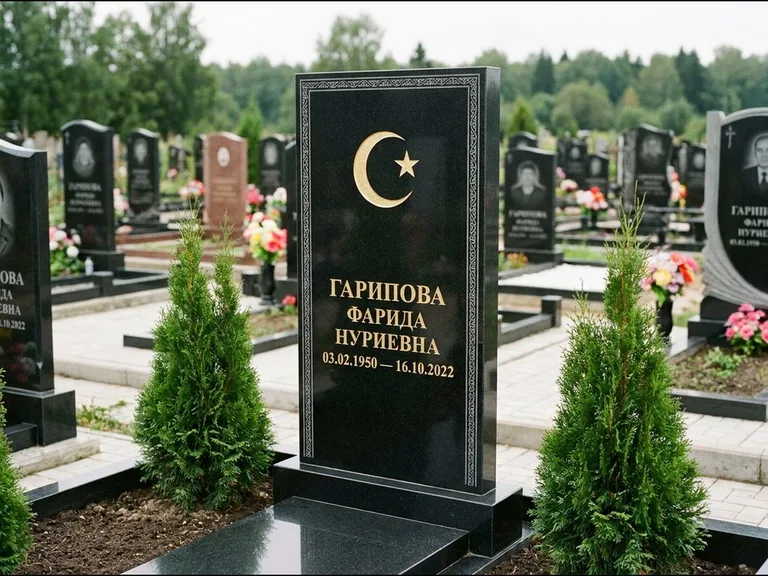 Памятник с гравировкой полумесяца — гравировка полумесяца, работа «Гарипова» в Уфе