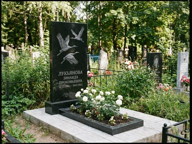 Памятник с гравировкой журавлей — гравировка журавлей, работа «Лукьянова» в Уфе