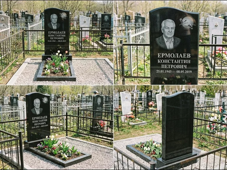 Памятник с гравировкой журавлей — гравировка клина журавлей на фоне солнечного диска, работа «Ермолаев» в Уфе