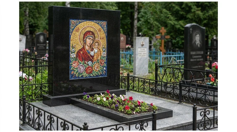 Мозаика на памятник в Уфе — цветное панно из смальты на чёрной гранитной стеле