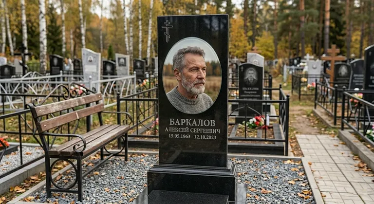 Овальный портрет на стекле на чёрной гранитной стеле в Уфе