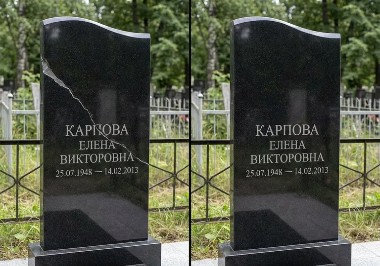 Заделка трещины на чёрном граните: до и после в Уфе