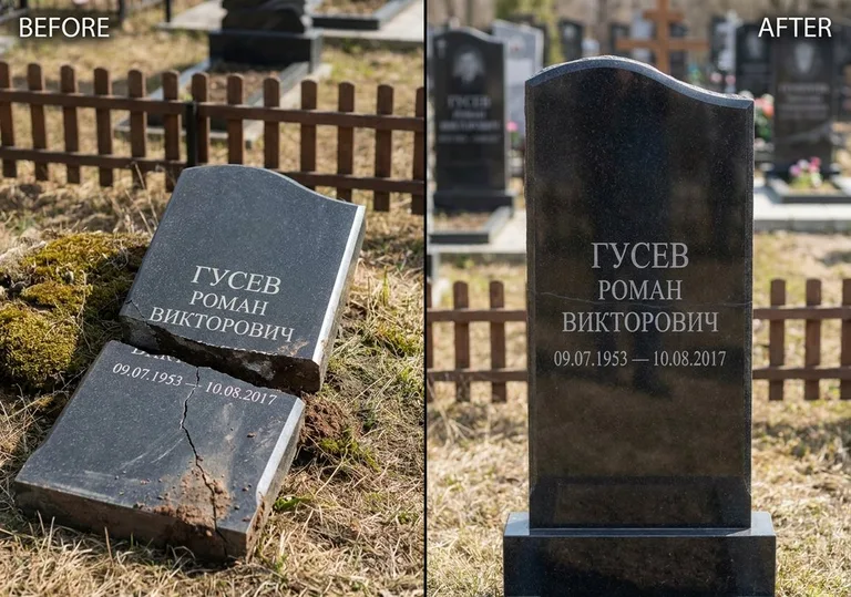 Склейка расколотого памятника: до и после в Уфе