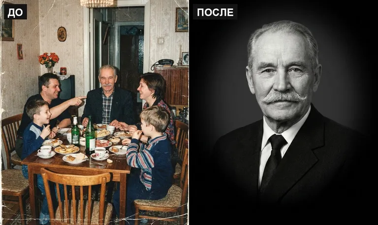 Ретушь фото на памятник — выделение из группового: до и после в Уфе