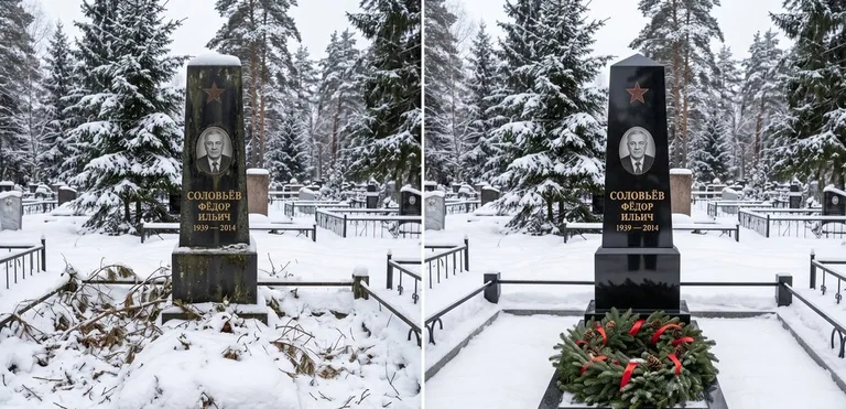 Уборка старого памятника до и после в Уфе