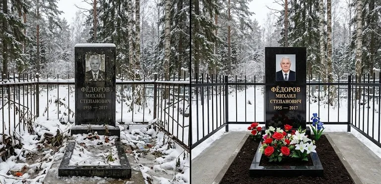Диптих №20: тротуарная плитка вокруг памятника отмыта аппаратом высокого давления в Уфе