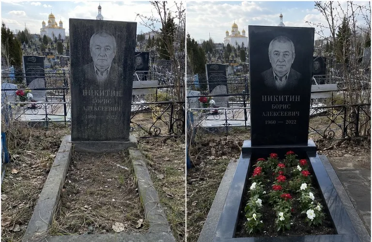 Диптих №3: покраска оградки и прополка цветника с тюльпанами — до и после в Уфе