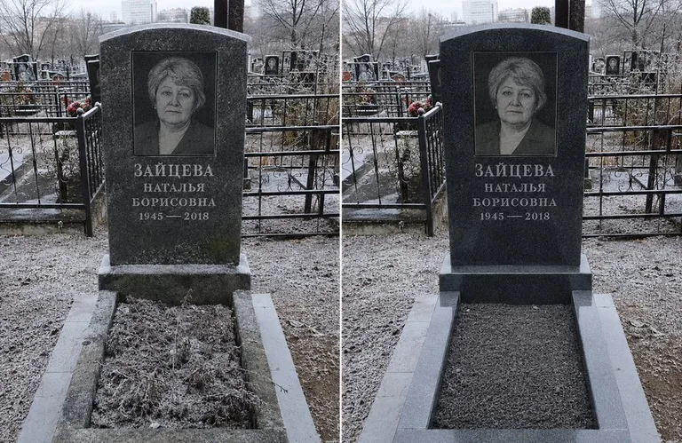 Диптих №10: белый мрамор — убраны жёлтые подтёки, восстановлена белизна стелы в Уфе