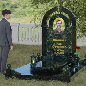Комбинированный вертикальный памятник с крестом - П031
