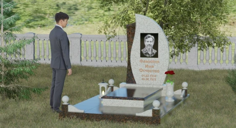 Памятник с природой из чёрного гранита с гравировкой гор