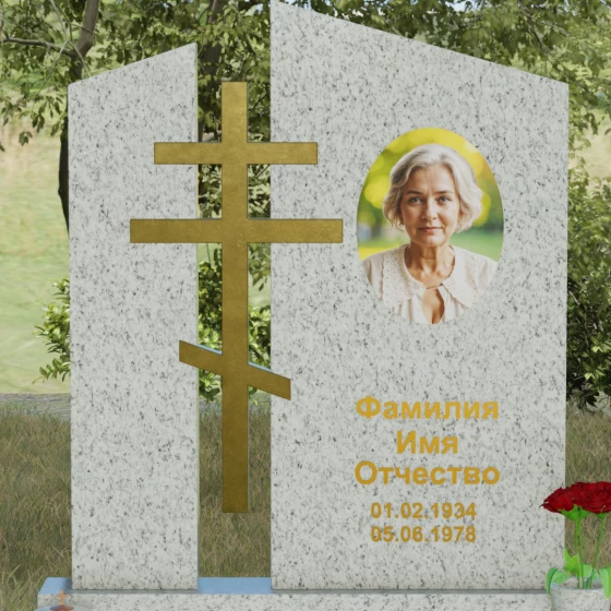 Православный комбинированный памятник с крестом, гранит Мансуровский