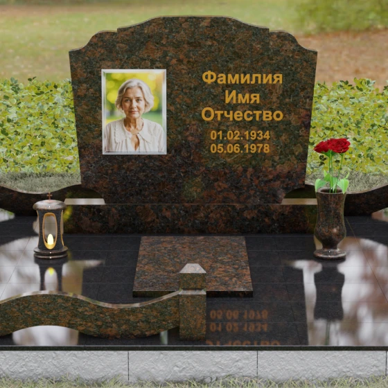 Горизонтальный памятник-волна с цоколем, гранит Дымовский, вид 2