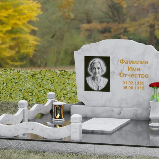 Горизонтальный памятник-волна с цоколем, мрамор Тассос, вид 4