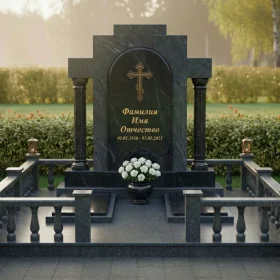 Элитный вертикальный гранитный памятник с крестом - ПН192